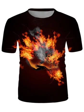 Flaming Skull Graphic Crew Neck Casual T Shirt