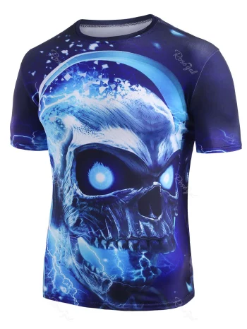 Skull With Headphone Graphic Crew Neck Casual T Shirt
